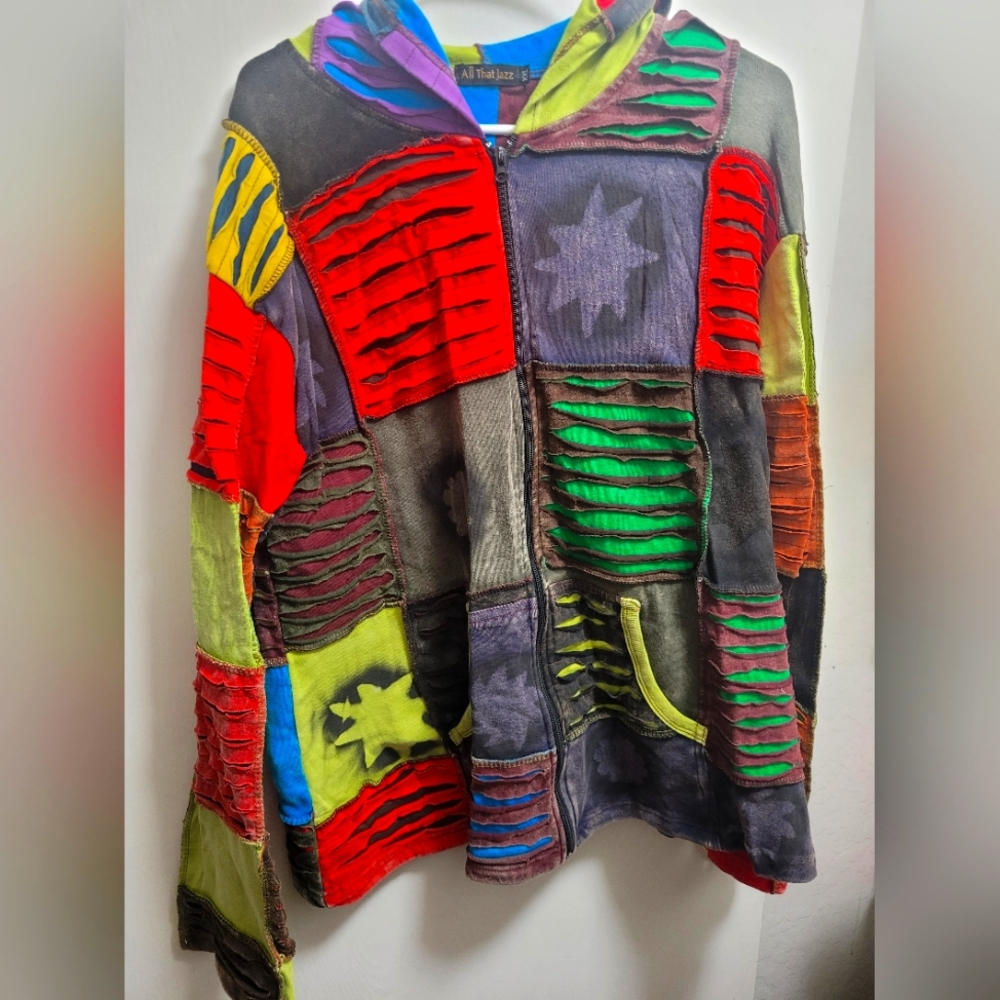 All That Jazz Jacket Size XXL  BOHO Boutique zip up Fuschi EUC hippie